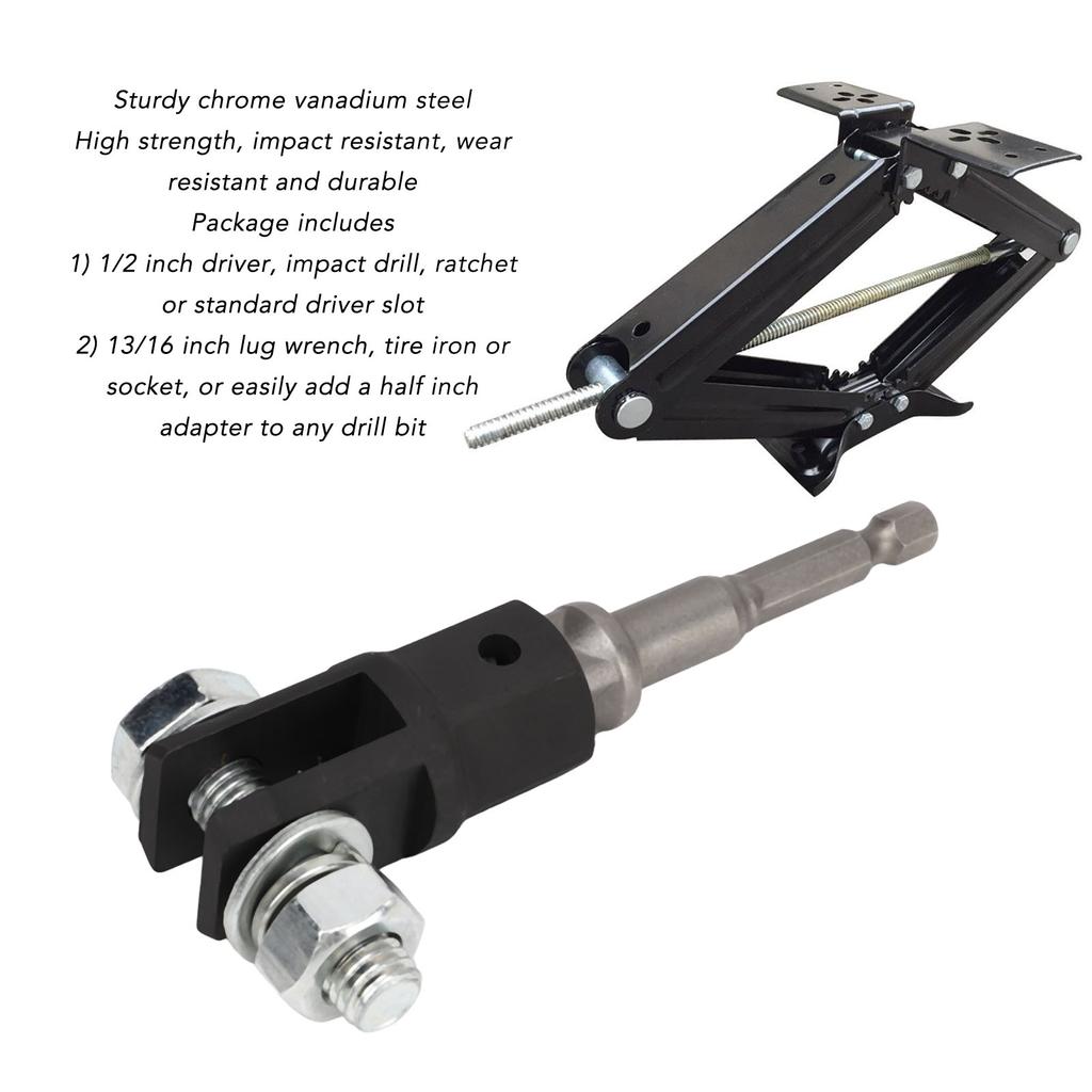 Scissor Jack Adapter Scissor Jack Socket Adapter Heavy Duty Chrome Vanadium Steel 1/2inch for Double Hole Scissor Jacks