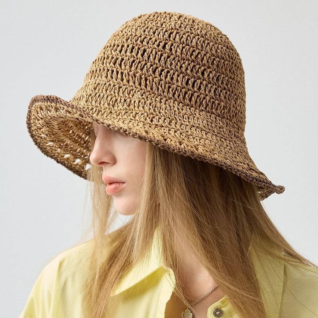 Summer new straw big eaves bucket hat women hollow straw hat travel vacation seaside basin hat