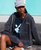 M.C Unisex, Felpa con cappuccio e zip tinta in pigmento con logo / Carbone