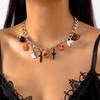 Vintage Gotický Vícevrstvý Červeno-Černý Krystalový Náhrdelník s Korálky Pro Ženy Kapka Krve Dlouhý Třásně Klíční Kost Choker Halloweenské Šperky