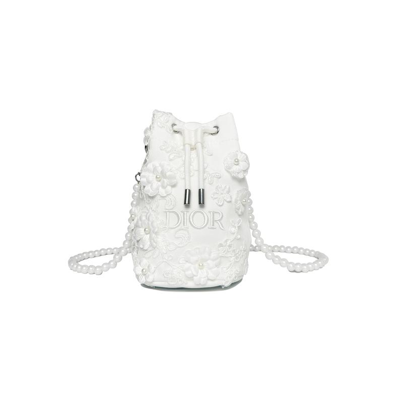 DIOR Bag [Customized Cosmetic Bag] Flowery Classical Portable Storage Simple and Versatile Elegant Canvas White Drawstring White Cosmetic 12*12*18CM белый