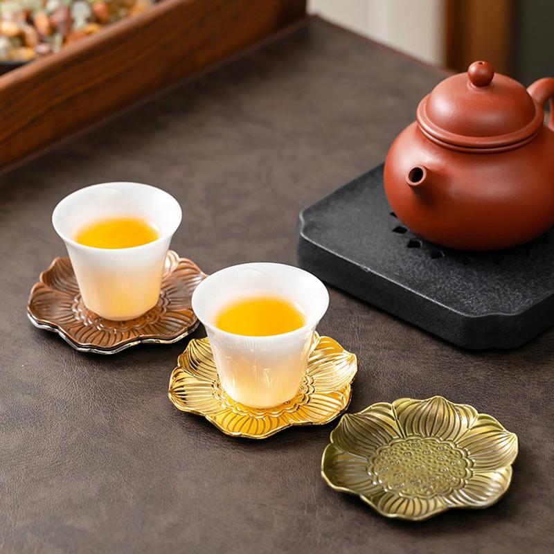 1 Stück Gold Retro Metall Untersetzer Exquisite Isolierunterlage Teetabletts für Zuhause Teeräume Vintage KongFu Teezeremonie Zubehör Geschenk