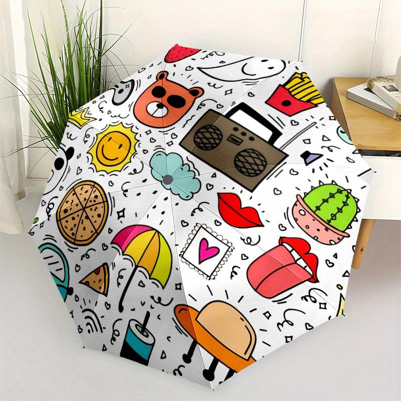 1pc Cartoon Icons Automatic Open/Close Umbrella, Umbrella with cartoon Design, Portable Compact Umbrella for Men & Women, Good Holiday Gift