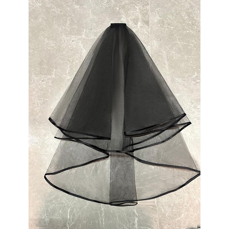 Vintage-Style Black Veil Halloween Headpiece: Short Double-Layered Tulle Ribbon with Hair Comb