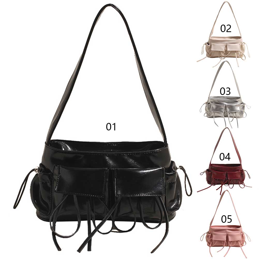 Women Small Underarm Bag with Bow Leisure Armpit Handbag Solid Color Travel Underarm Handbag Girls Outdoor Daily Bag