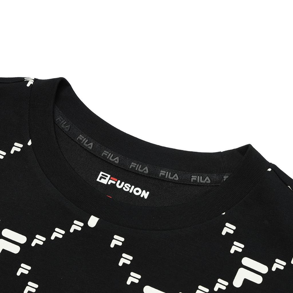 FILA All Over Plaid Oversized Sporty Minimalist Round Neck Short Sleeve Dress Women Dresses Black T11W226308C-BK