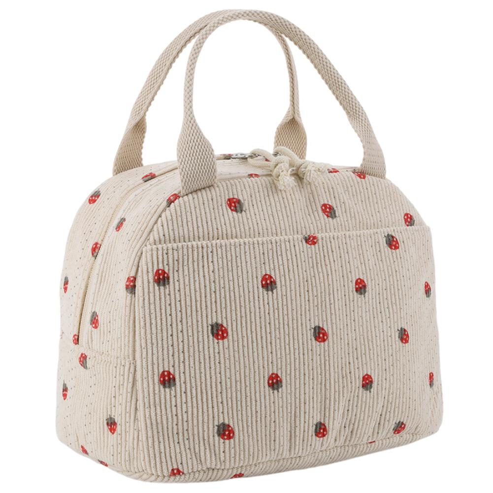 Strawberry/Daisy Corduroy Lunch Tote Bag Large Capacity Insulated Lunch Bag Multi-Function Cute Lunch Bag for Women Girls Kids