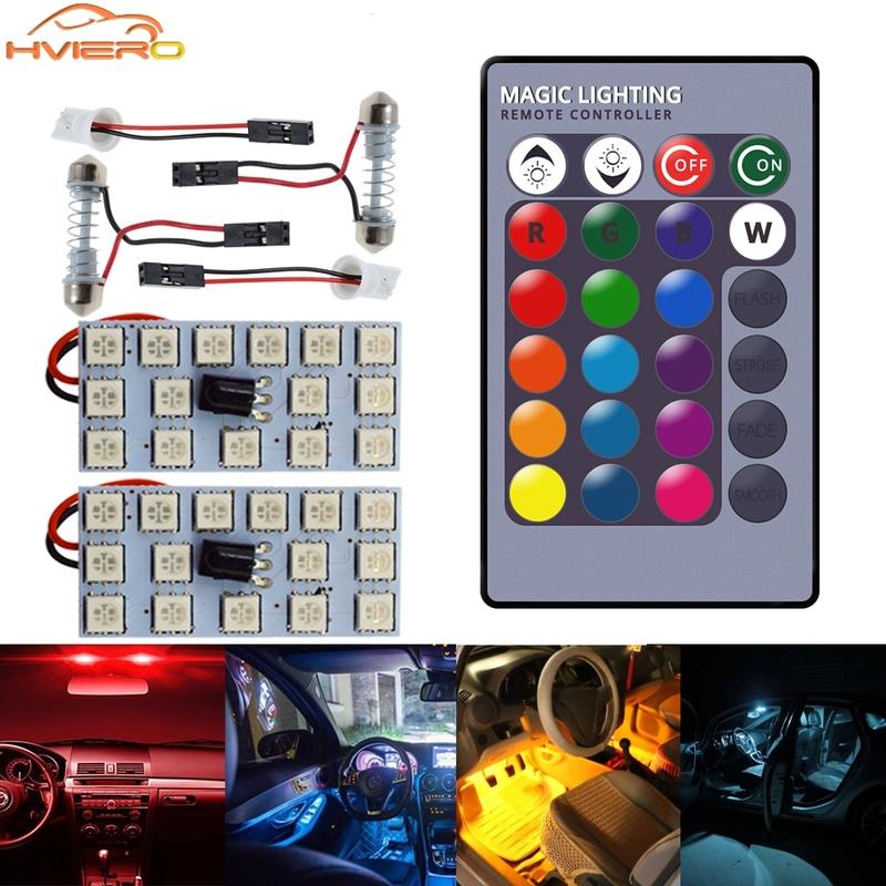 2Pcs Car Led T10 12V Remote Controller Panel Interior door Lamp Auto Adapter RGB 5050 15SMD BA9S Atmosphere Dome reading light