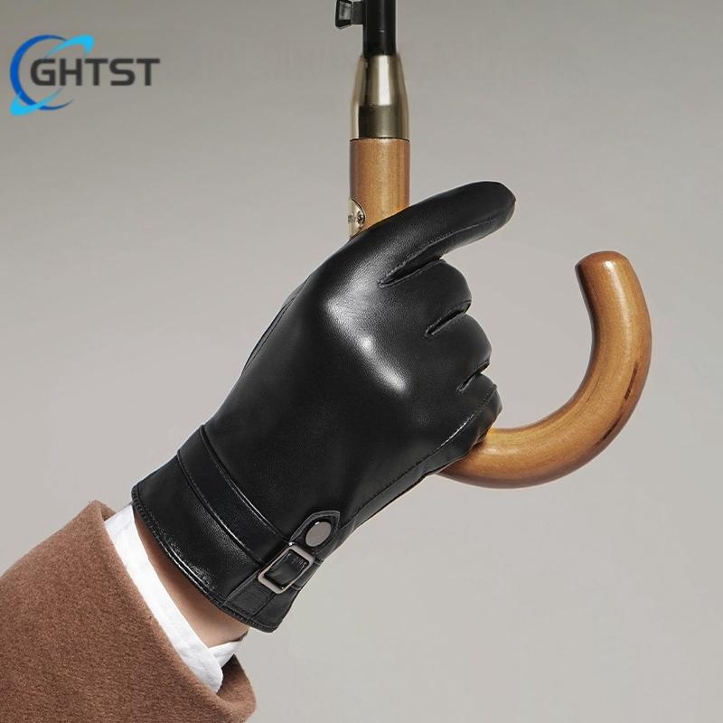 New Genuine Leather Sheepskin Winter Men's Gloves Warm Fleece Driving Cycling Touch Screen Gloves Best Gift For Men