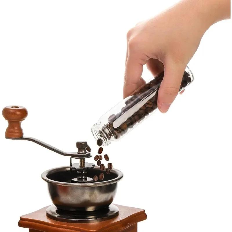 Coffee Bean Storage Tubes with Wooden Stand and Lids, Dosing Glass Vials for Coffee Storage, Espresso Bean Canisters Cellars Set