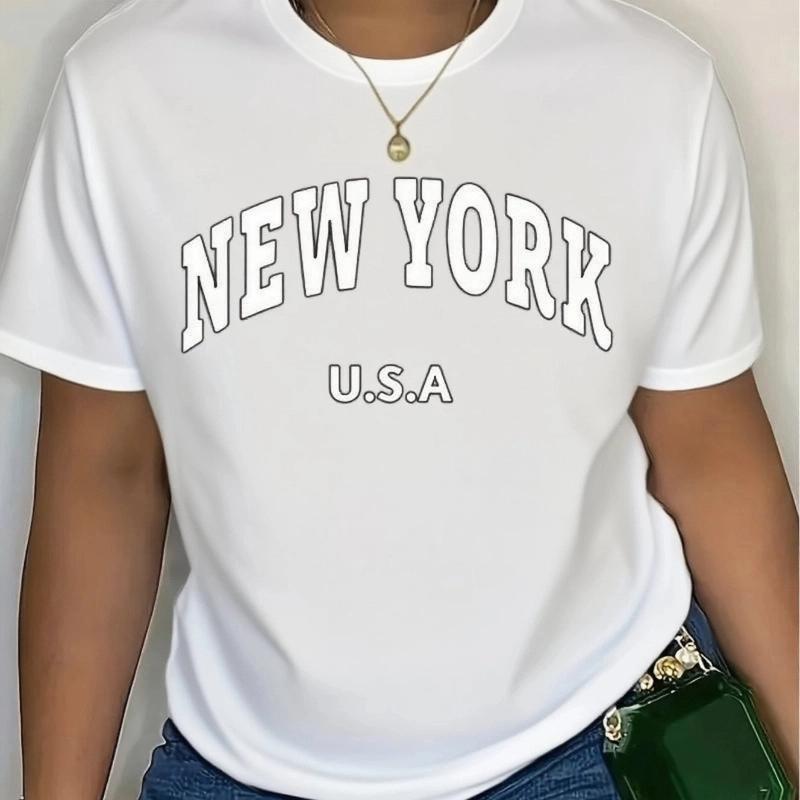 2025 Summer Fashion New York Print Design T-shirt Classic Plus Size Women's Sports Casual Soft Loose Short Sleeve Jogging Top