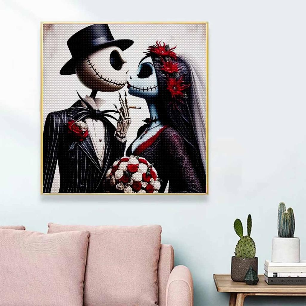 5D DIY Diamond Painting Decorative Kissing Skeleton Full Round Drill Scenery Diamond Embroidery Cross Stitch Kits Home Decor Gift