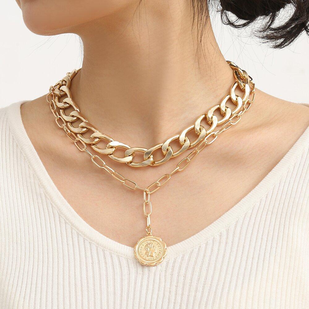 European and American Stacked Portrait Fashion Necklaces, High-end Design Necklaces 60CM