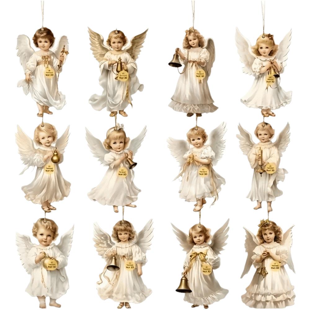 12pcs Wooden Christmas Tree Decor 2D Flat Girl-Shaped Pendant Christmas Gift Giving