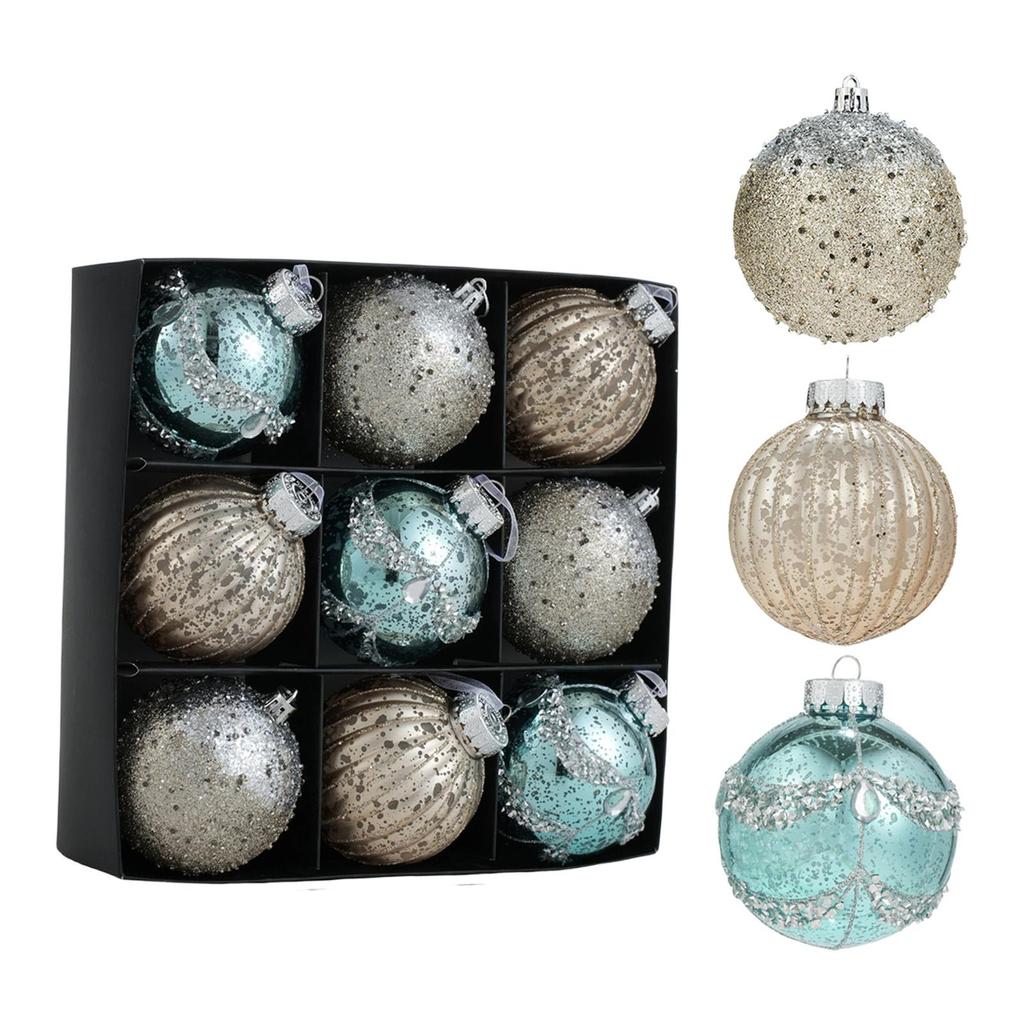 9x Glitter Christmas Ball Ornaments Table Centerpiece Shatterproof Xmas Tree Hanging Decorations for Club Fireplace Bar Festival