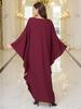 EDOLYNSA 2025 Elegant Plus Size Kaftan Women's Retro V-Neck Batwing Sleeve Long Dress Sexy Beach Swimsuit Cover-up Q1775-4131