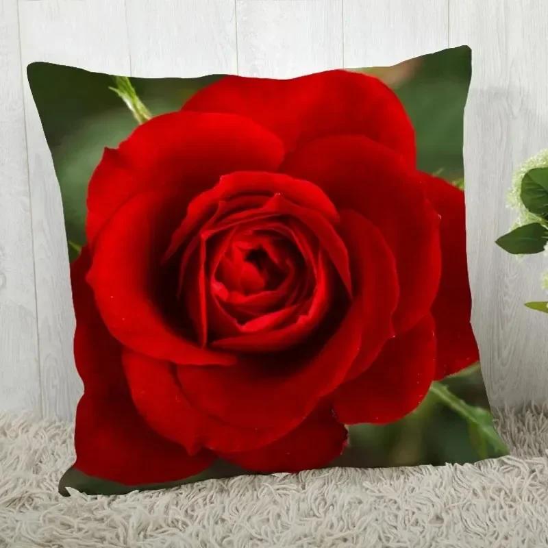 Luxury Home Decor Pillow Cover Living Room Sofa Cushion Cover Red Rose Pattern Cushion Cover