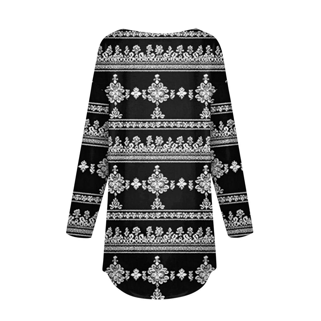 Women's  Loose Casual Flower Printed Round Neck Long Sleeved T Shirt Top Pullover Long Sleeved Sweatshirt