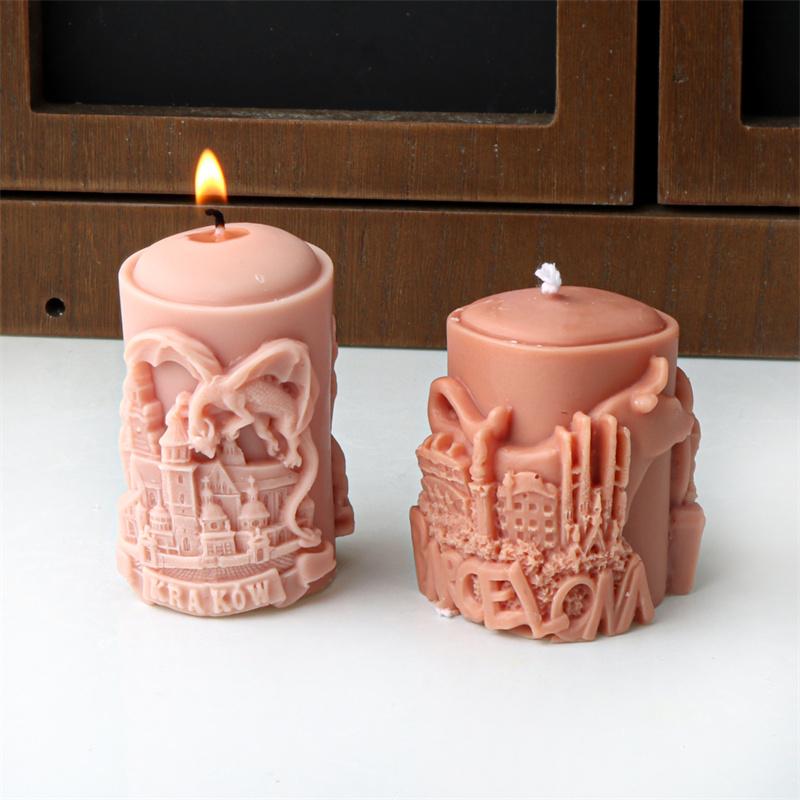 3D Paris Urban Bulidings Cylinderical Silicone Mold DIY Craft Abstract Castle House Church Plaster Candle Mold Home Decor Gift