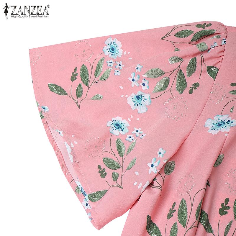ZANZEA Women Casual Round Neck Short Sleeve Summer Floral Dress