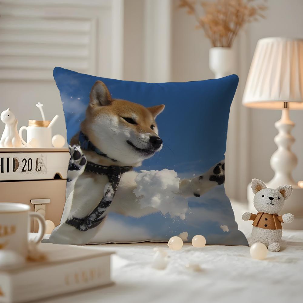 Cute Shiba Inu Cushion Cover Antidustmite Pillowcase Invisible Zipper Silky Short Plush Sofa Cushion Cover