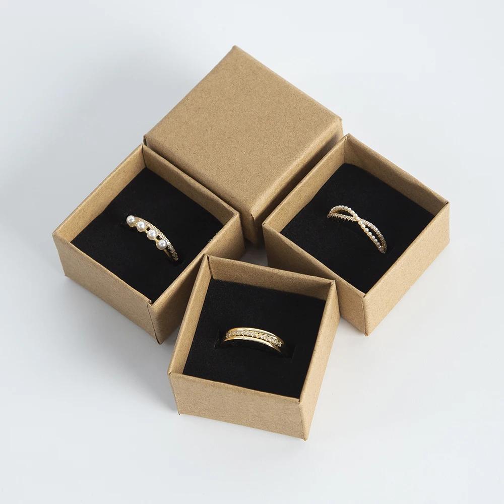 24pcs 4x4x3cm Ring Jewelry Kraft Box Brown Organizer Carton Cardboard Travel Jewelry Gift Packaging Box Case With Sponge Inside
