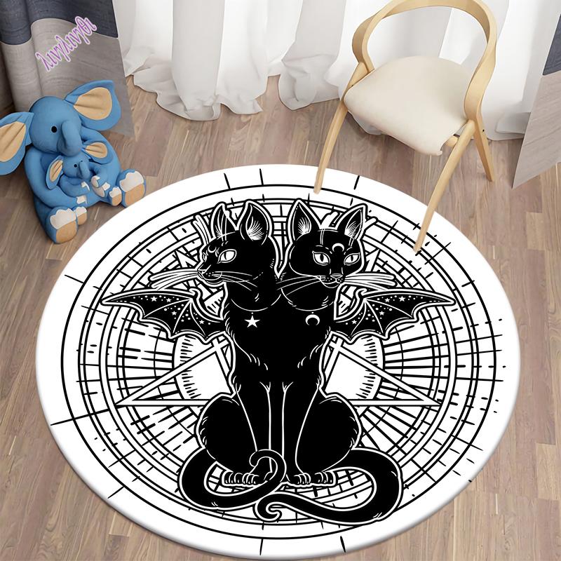 Mysterious Black Cat Round Decorative Carpet Divination Cushion Divination Hotel Carpet Home Decor Living Room Alfombra