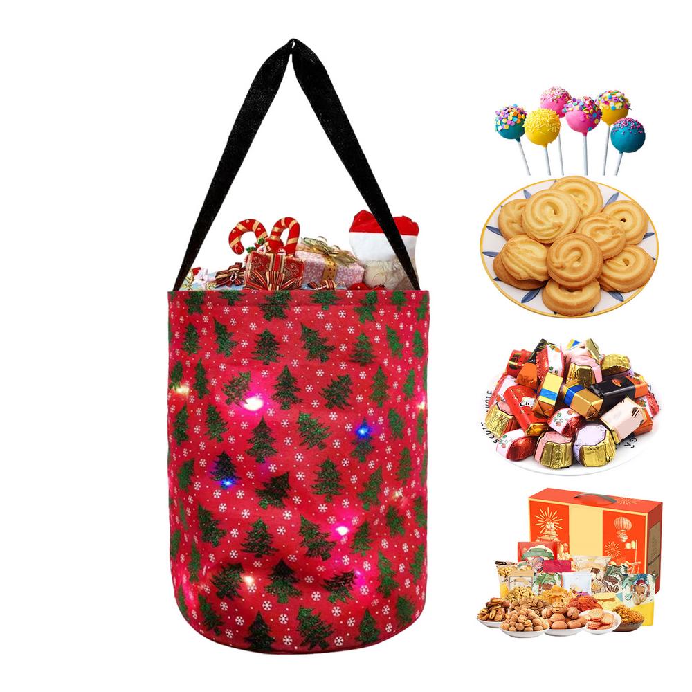 LED Halloween Bucket Multipurpose Reusable Goody Bucket Polyester Multipurpose Reusable Goody Bucket Glowing Christmas Candy Bag