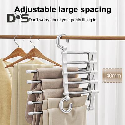 Pants Hanger with Rotatable Hook Strong Load-bearing Telescopic Folding Multifunctional Pants Rack Trousers Hanger