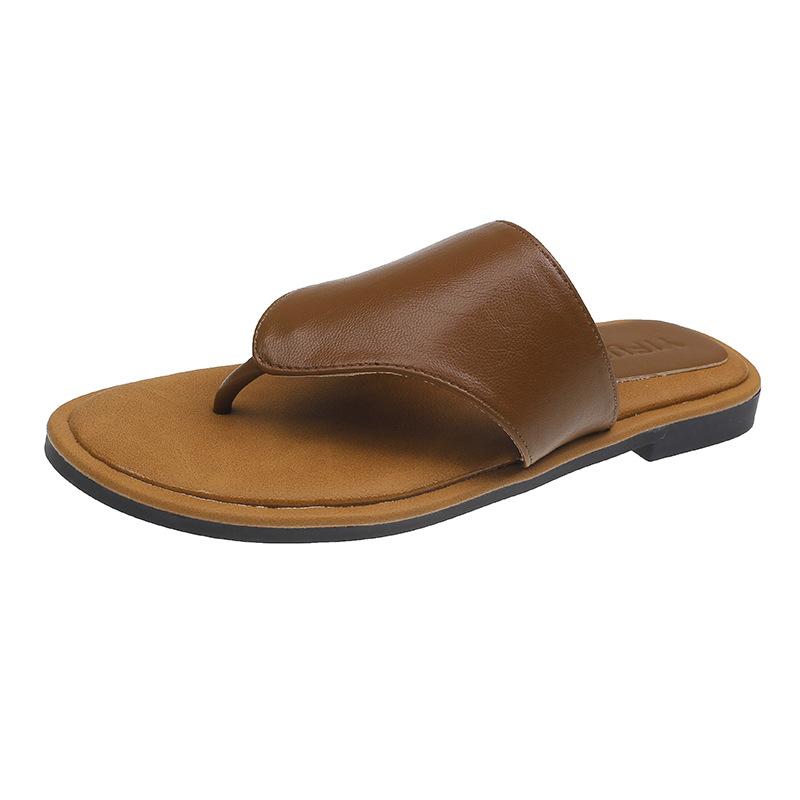 Korean version of fashion toe flat-bottomed slippers for women's summer wear 2025 new models for going out for leisure beach soft-bottom flip-flops