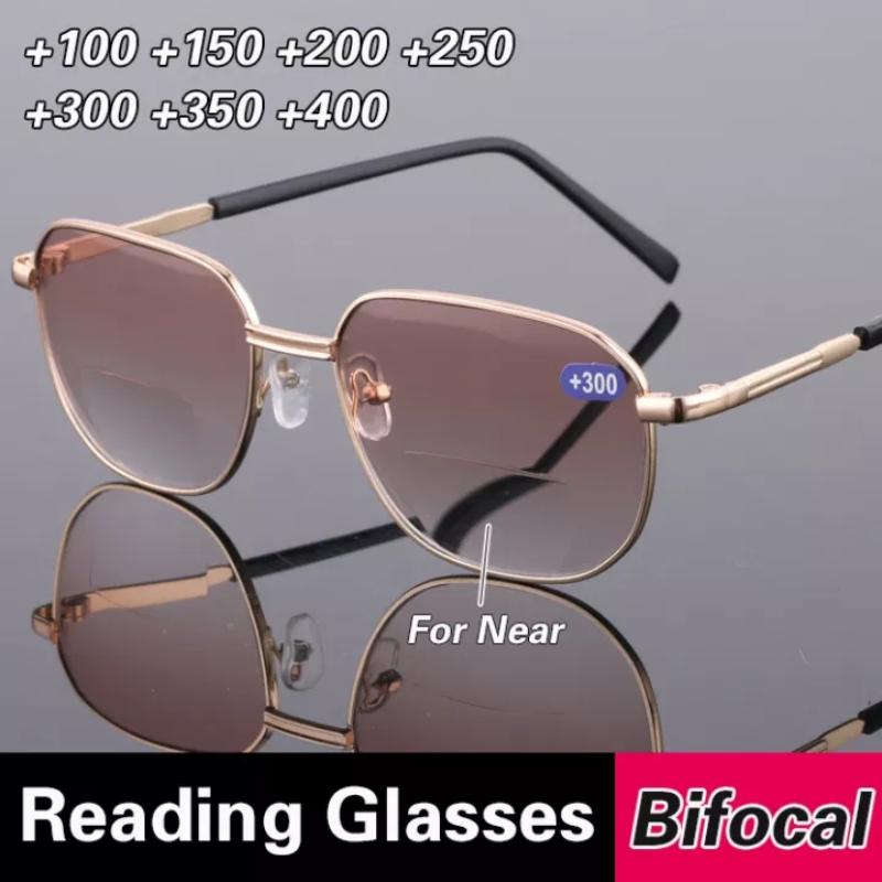 Bifocal Reading Glasses Men Anti Fatigue Presbyopic Eyewear Ultralight Tea Resin 0 To +400 Look Far Near Business