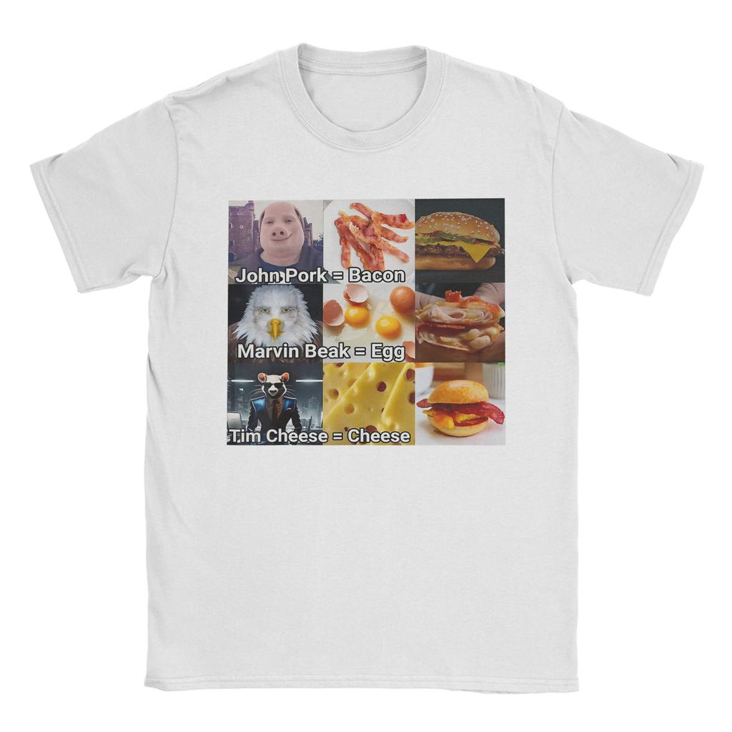 Men John Pork Marvin Beak Tim Cheese Funny Bacon Egg Cheese T Shirts  Pure Cotton Clothing Novelty Tee Shirt Summer TShirts