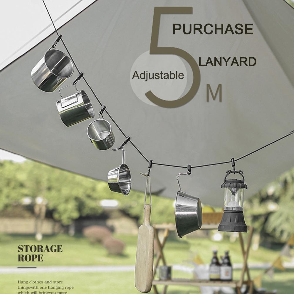 Outdoor Camping 4.3m Hanging Rope Camping Accessories Multi-purpose Clothesline Adjustable Anti-slip Canopy Hanging Rope