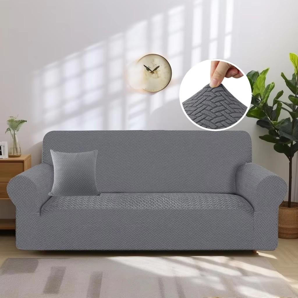 

Jacquard Sofa Cover Super Soft Non-Slip Couch Slipcovers Spandex 1/2/3 Seater Protector Cover for Living Room Dogs Cats Pets Kid 1 Seater 90-140 cm сірий