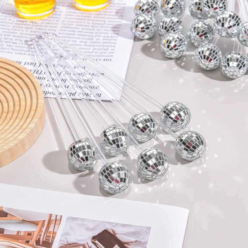 5/10/15 Pezzi Palline Disco Mescolatori per Cocktail Testa Rotonda Bastoncini Swizzle Specchio Palla Mescolatori per Bevande al Caffè per Bar di Casa Decorazioni per Feste