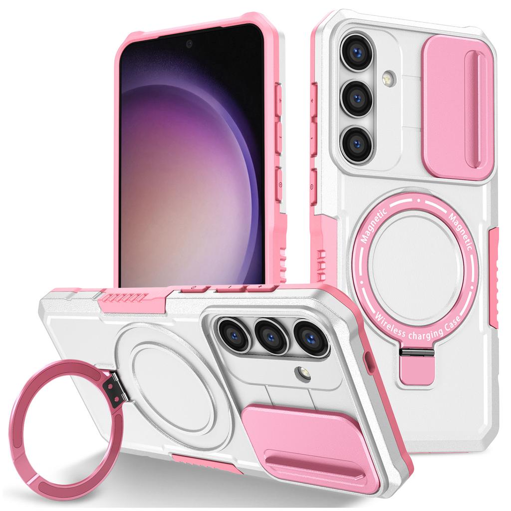 For Samsung Galaxy S24+ Case Slide Lens Window Kickstand Protective Cover Magnetic Case