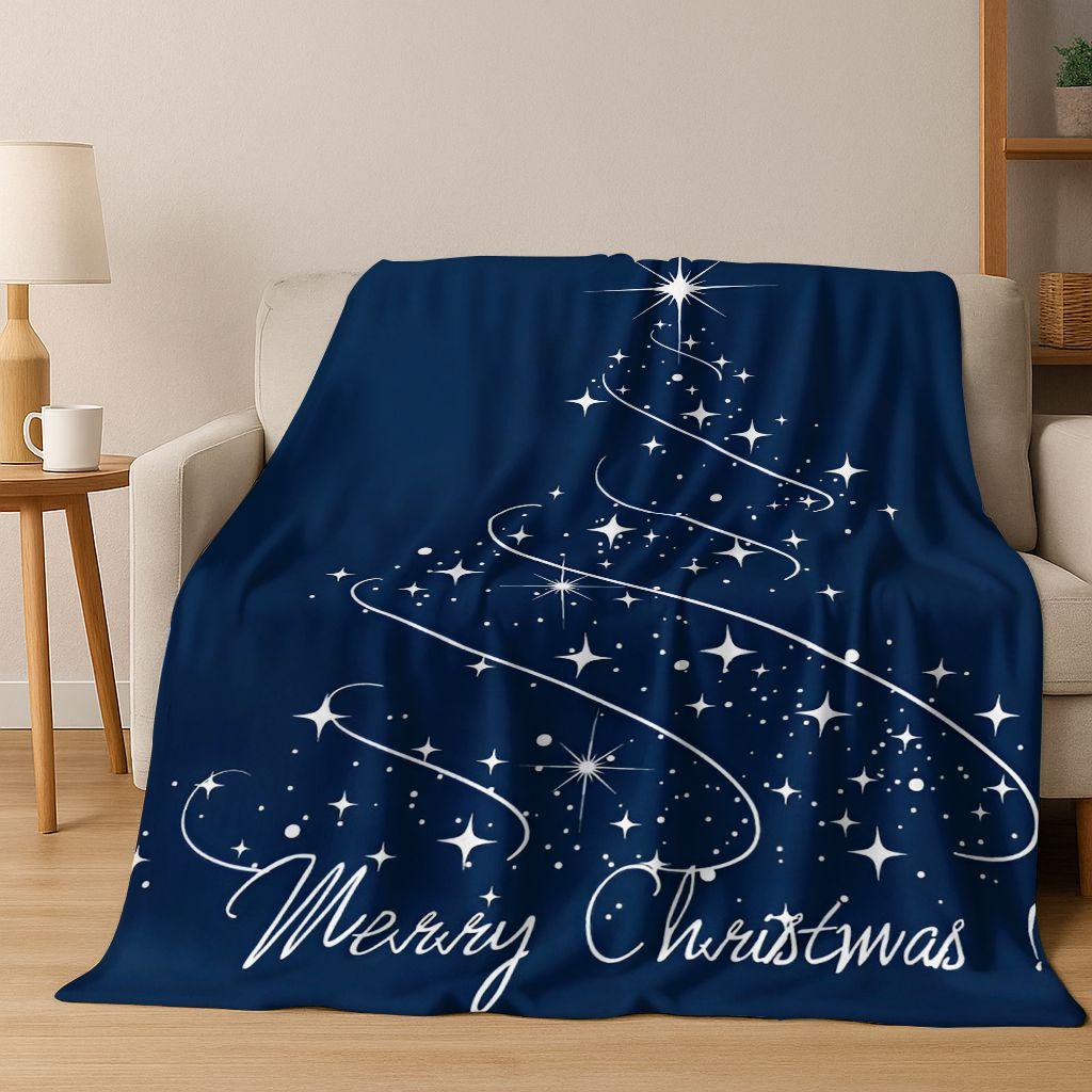 3D Merry Christmas Tree Santa Claus Cartoon Flannel Blanket Soft Warm Blanket for Bedroom Living Room Bed Camping Picnic Gift