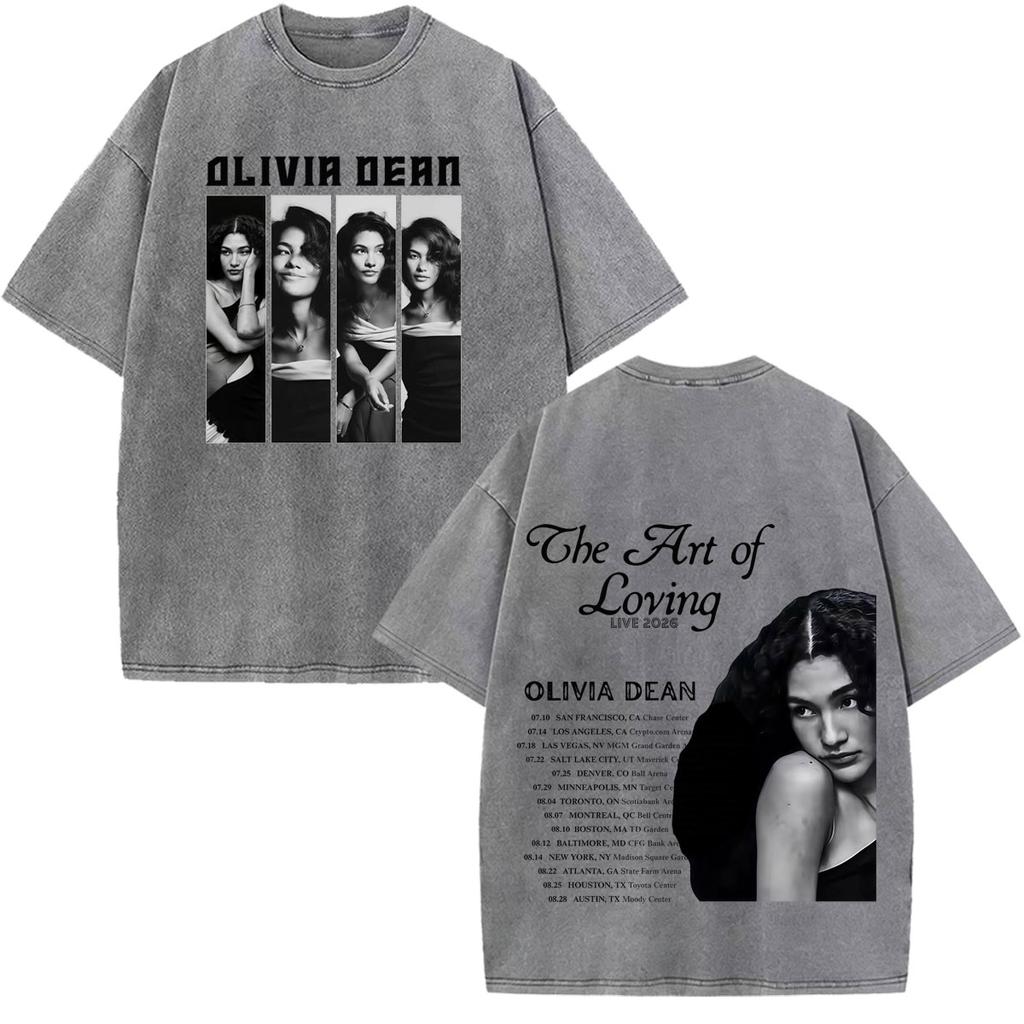 Olivia Dean Art Of Loving Tour 2026 Graphic Vintage Washed Tshirt Unisex Unisex Summer Loose Casual Cotton Oversized Tshirts Tops