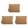 3X Women's Hand-Woven Cotton Bag Straw Woven Bag Coin Purse Mobile Phone Bag Clutch Bag Tassel Bag Khaki