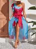 Ashgaily Ruffle One Piece Swimsuit Women Swimwear with Belt Push Up Monokini Swim Suit Print Bathing Suit Beachwear