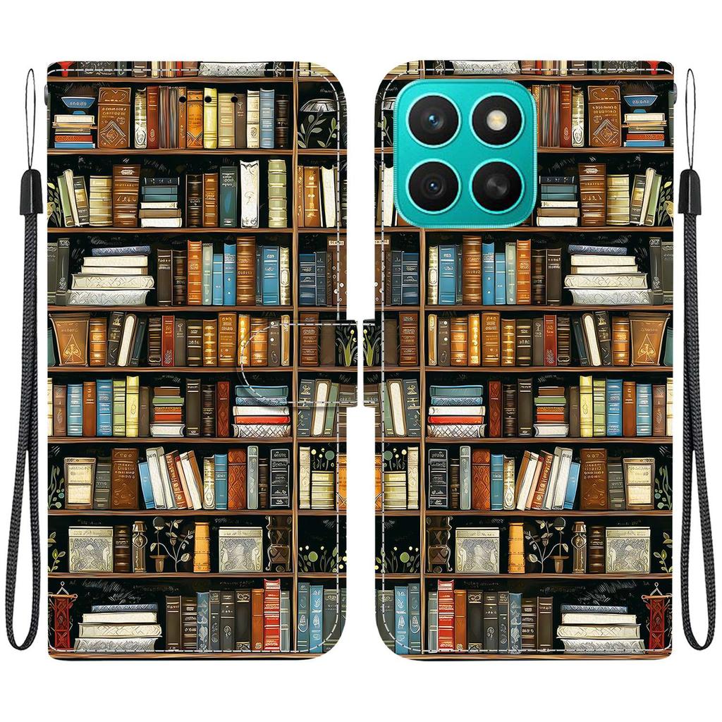 Handgefertigte PU-Leder-Flip-Hülle für Honor X8c Rutschfeste Stoßfeste Hülle mit Handschlaufe & Herz/Rose Katze Designs