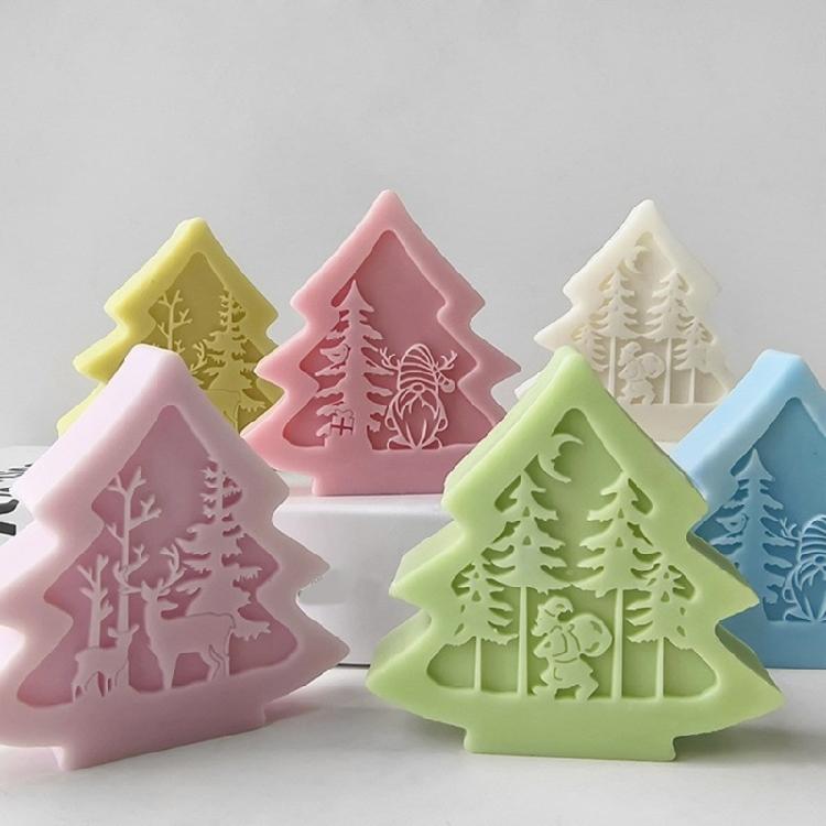 Reusable Silicone Mold Christmas Tree Shaped Candle Mould Creative Aromatherapy Making Mold Festive Decoration Supplies