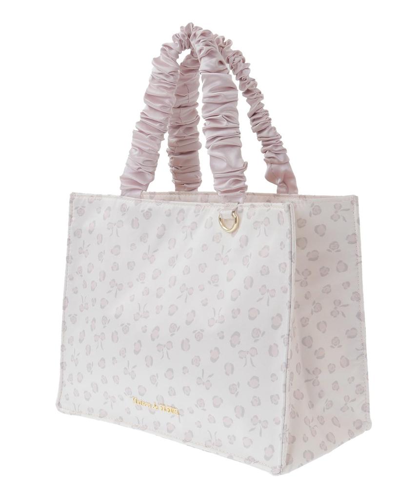 Maison de Fleur Ribbon Leopard Print Gathered Handle Square Tote Bag, Women's, Light Pink
