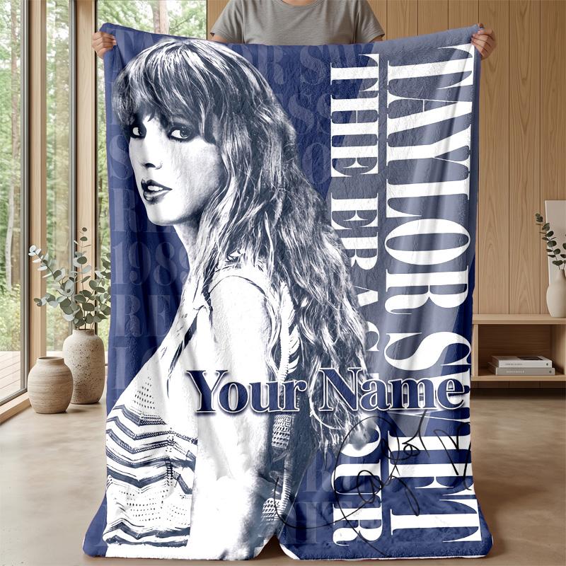 Taylor Swift Custom Flannel Throw Blanket Print Your Name Text Soft Warm Blanket Holiday Present