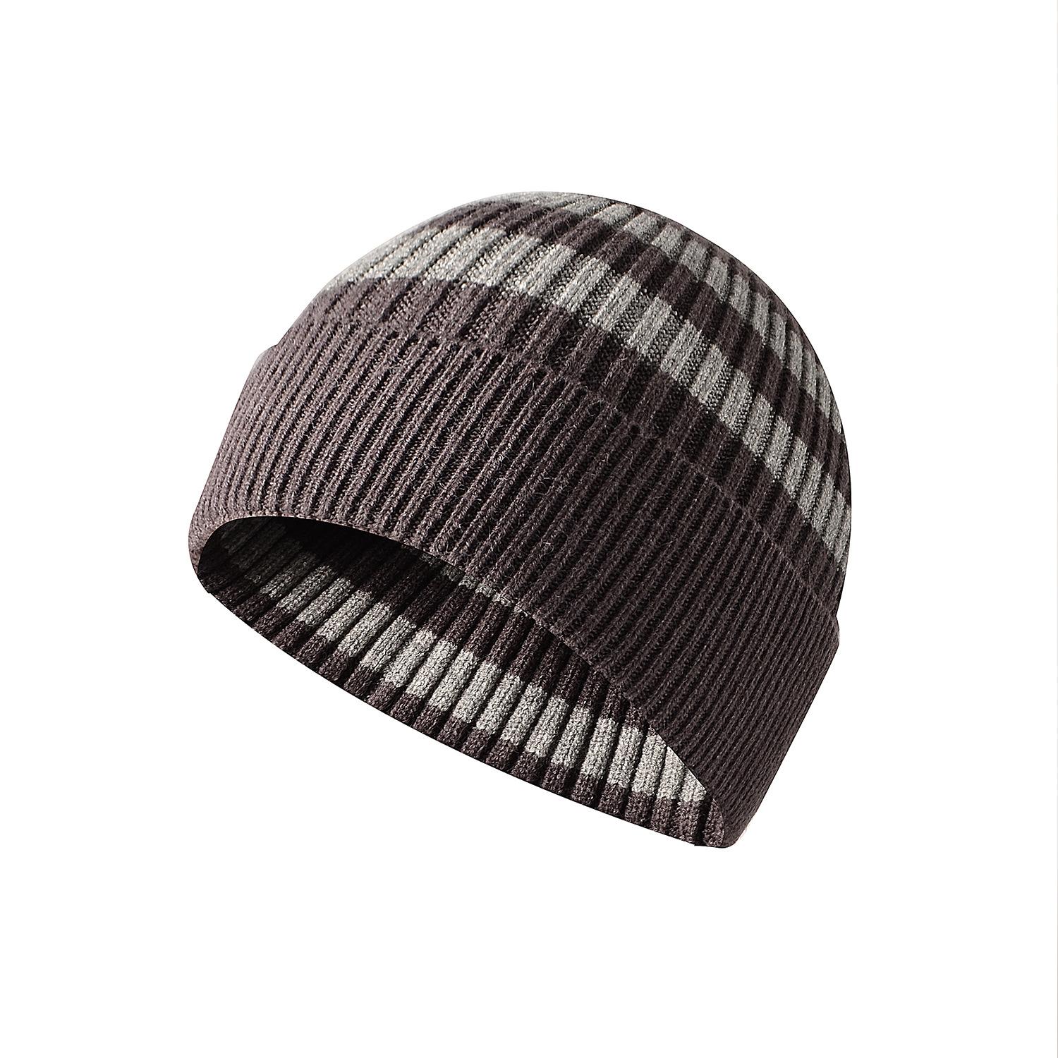 

Осенне-зимняя теплая вязаная шапка в толстую полоску для мужчин и женщин, повседневная вязаная шапка темно-серого