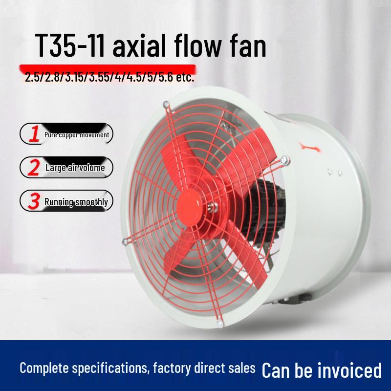 T35-11 Axial Fan Exhaust: Low-Noise Smoke Extractor with Duct Type Design (Sizes: 2.8/3.15/3.55/5.6)