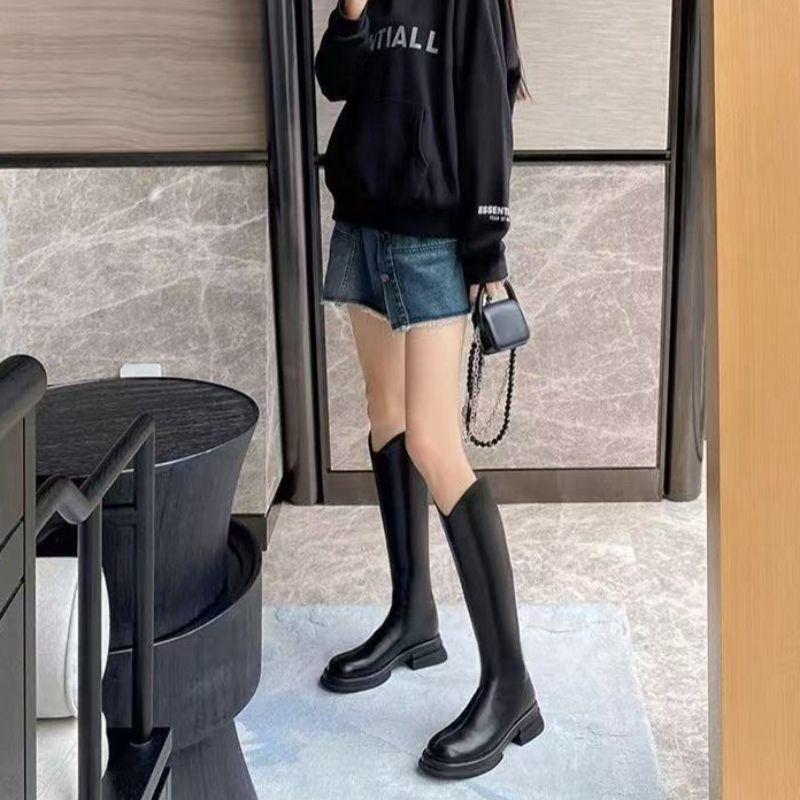 Foreign style thick-soled versatile height-increasing thin boots, thin casual niche high boots 2025 winter new British style thick heel