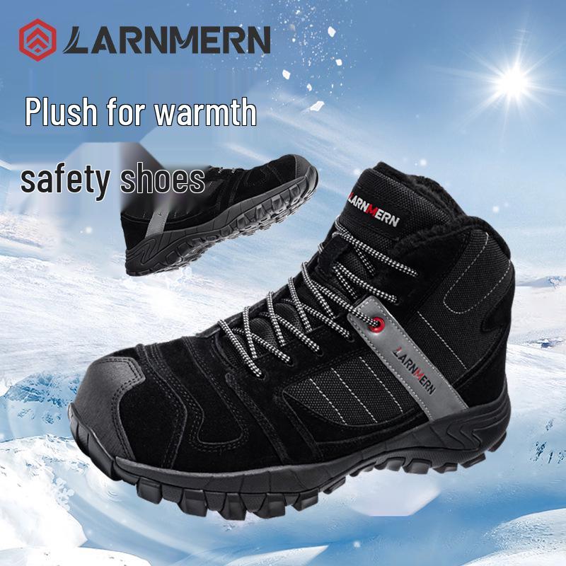 

Langmeng Winter Safety Shoes - Unisex, Warm, Non-Slip, Anti-Smash, Anti-Puncture, Wear-Resistant. Black (Velvet Lined) - Size 42