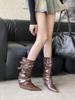 2025 Autumn and Winter New Pointed Thin Heel High Heel Temperament French Fashion Belt Buckle Sexy Beautiful Women Mid Boots