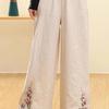 Women's Retro Embroidered Wide-Leg Cotton Linen Pants with Elastic Waist